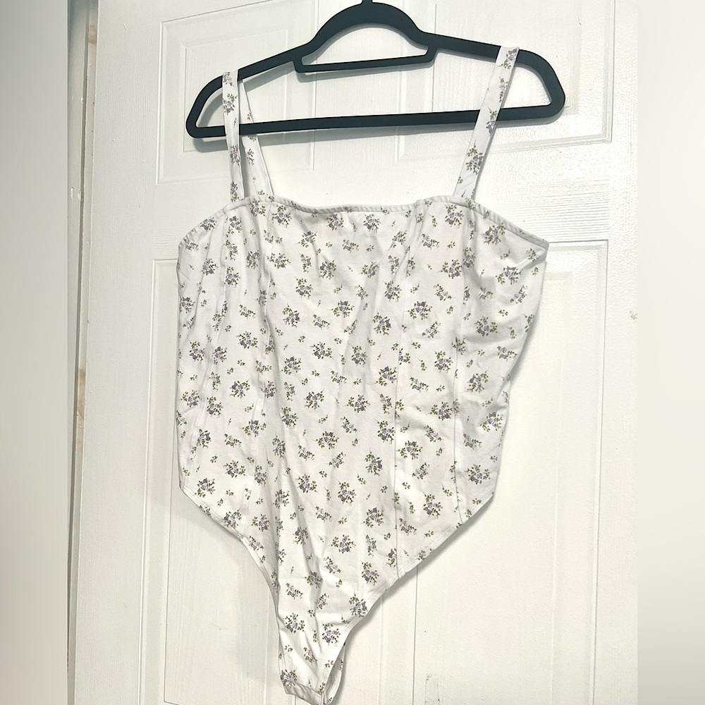 Floral Print White Corset Bodysuit